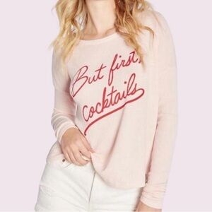 Wildfox Pink But First Cocktails Sweatshirt Size M Relaxed Fit Side Slits